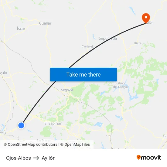 Ojos-Albos to Ayllón map