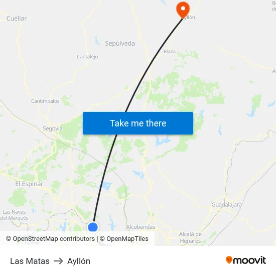 Las Matas to Ayllón map