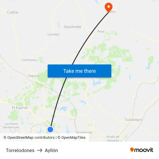 Torrelodones to Ayllón map