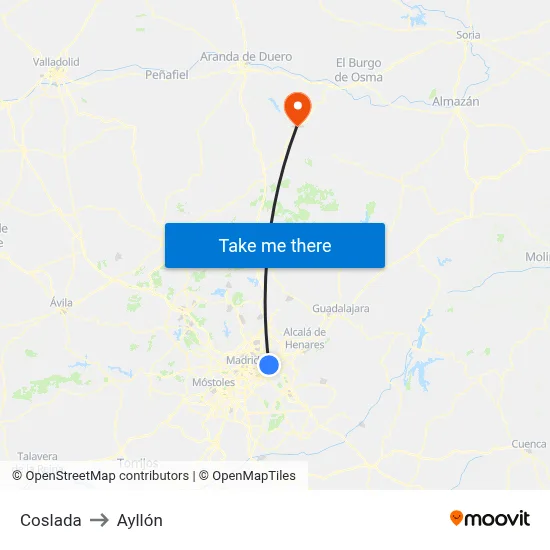 Coslada to Ayllón map