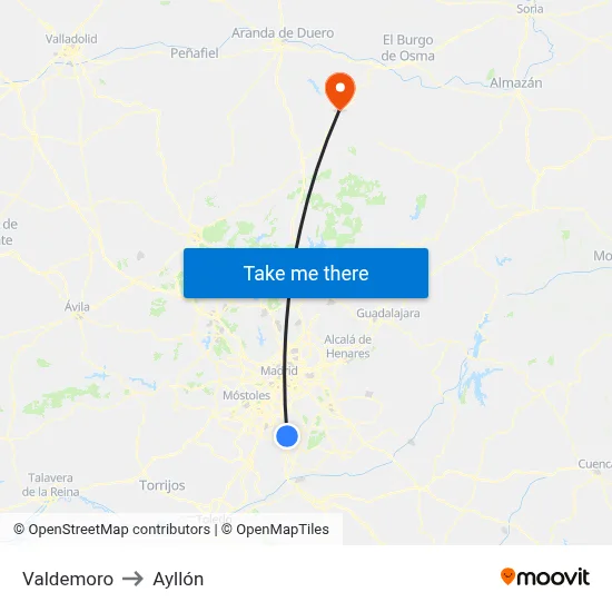 Valdemoro to Ayllón map