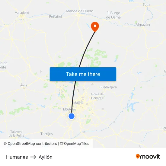 Humanes to Ayllón map