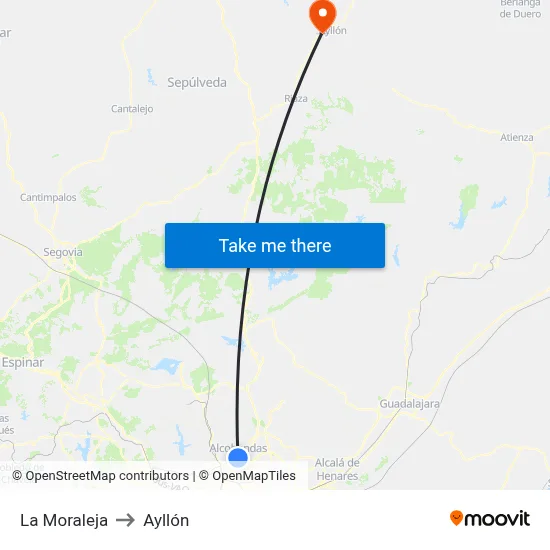 La Moraleja to Ayllón map