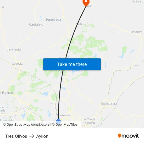 Tres Olivos to Ayllón map