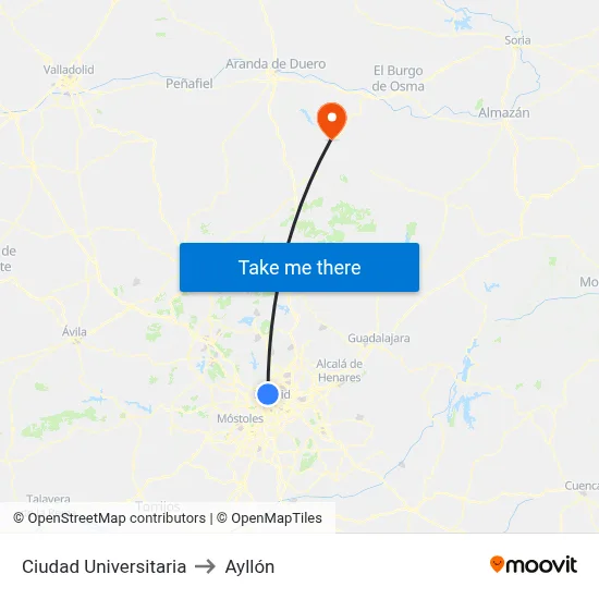 Ciudad Universitaria to Ayllón map