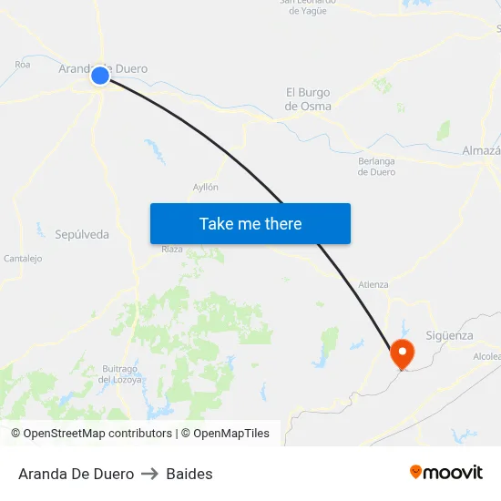 Aranda De Duero to Baides map