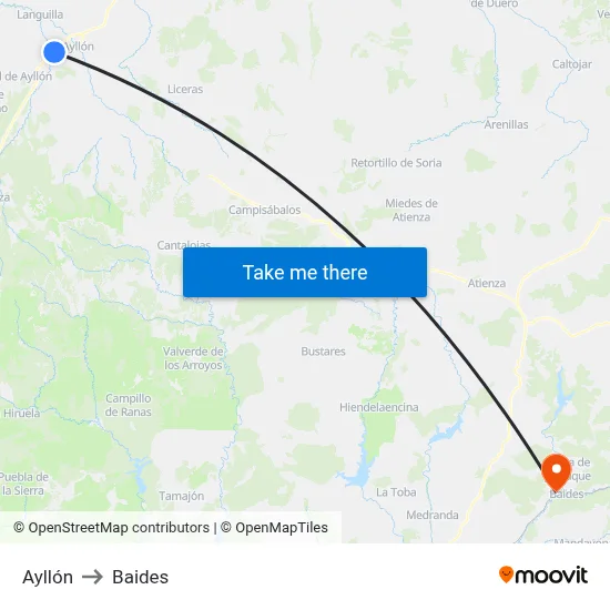 Ayllón to Baides map