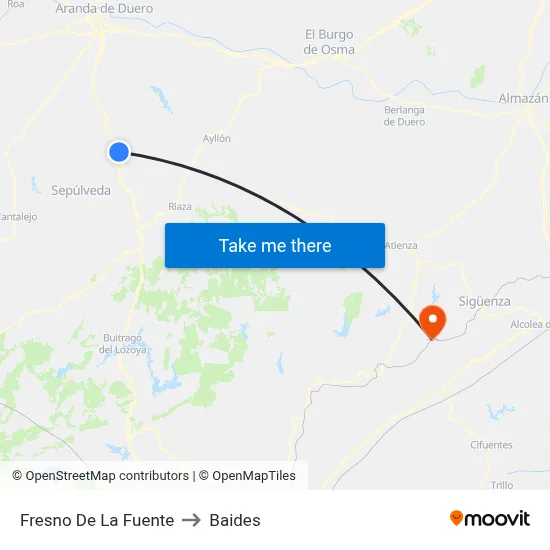 Fresno De La Fuente to Baides map