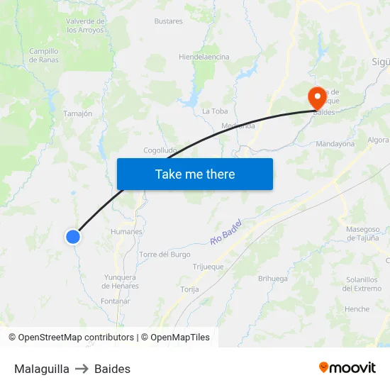 Malaguilla to Baides map