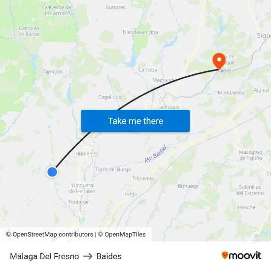 Málaga Del Fresno to Baides map