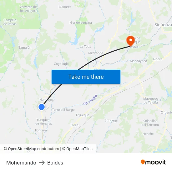 Mohernando to Baides map
