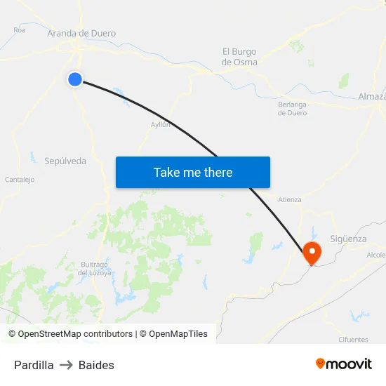 Pardilla to Baides map