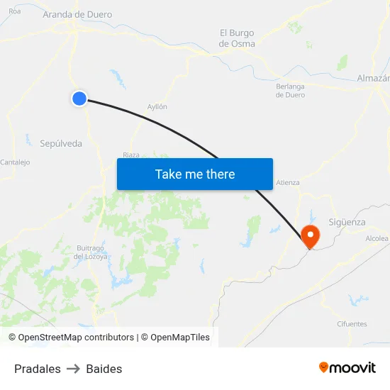 Pradales to Baides map