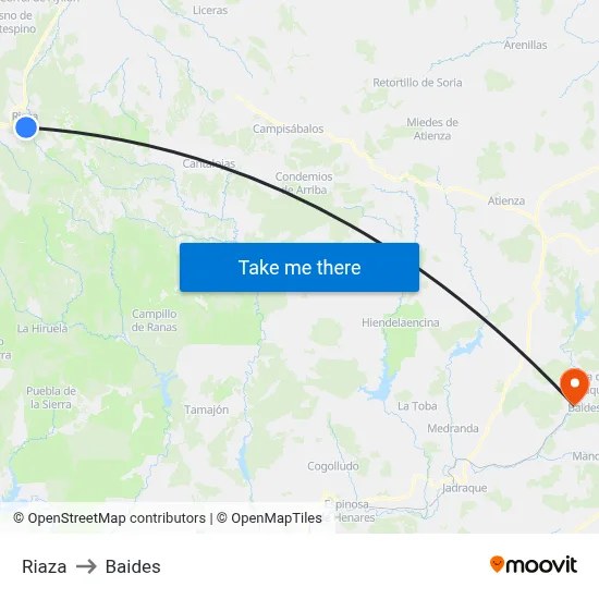 Riaza to Baides map