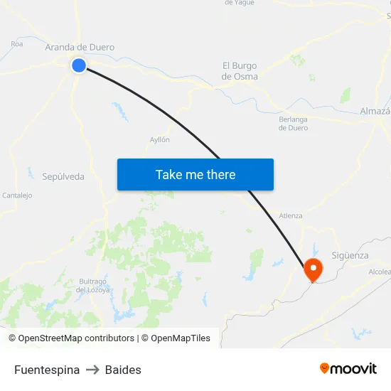 Fuentespina to Baides map
