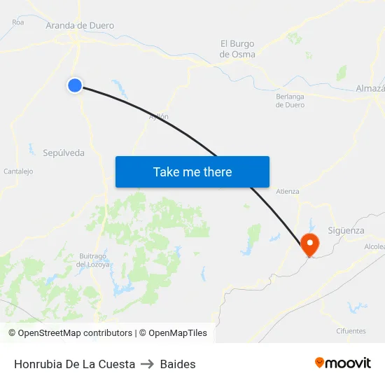 Honrubia De La Cuesta to Baides map
