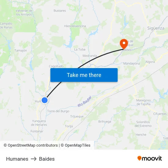 Humanes to Baides map