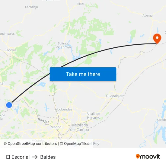El Escorial to Baides map