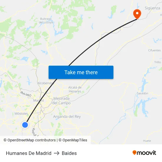 Humanes De Madrid to Baides map
