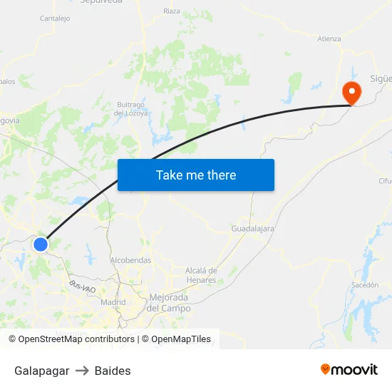 Galapagar to Baides map