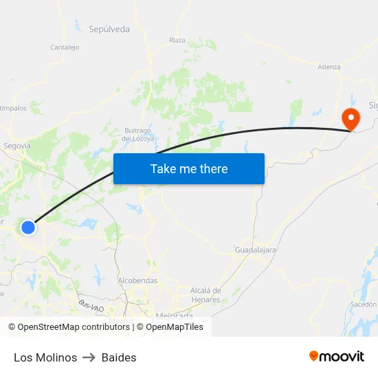 Los Molinos to Baides map