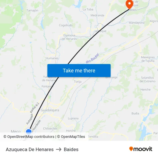 Azuqueca De Henares to Baides map
