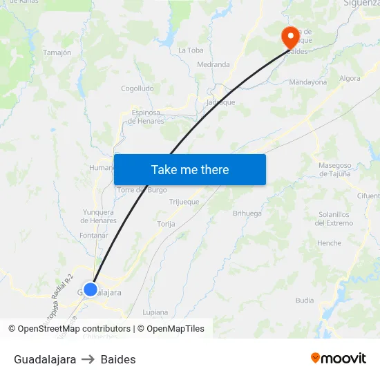 Guadalajara to Baides map