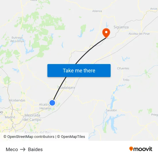 Meco to Baides map