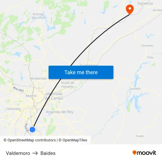 Valdemoro to Baides map