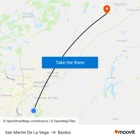 San Martín De La Vega to Baides map