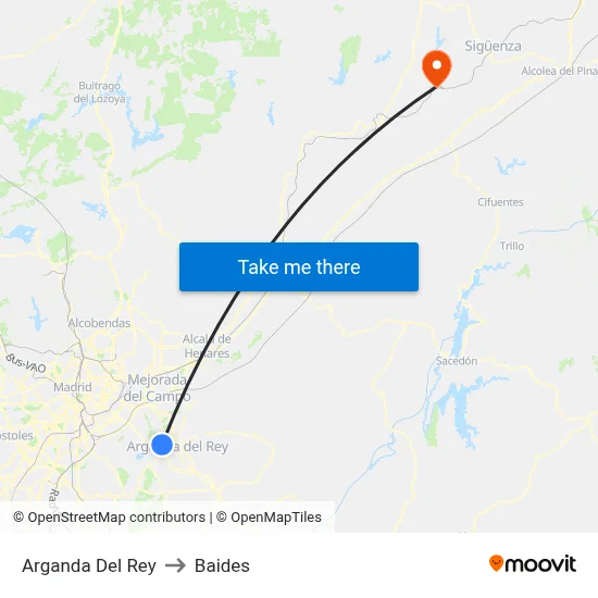 Arganda Del Rey to Baides map