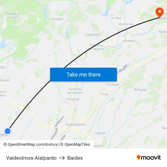 Valdeolmos-Alalpardo to Baides map