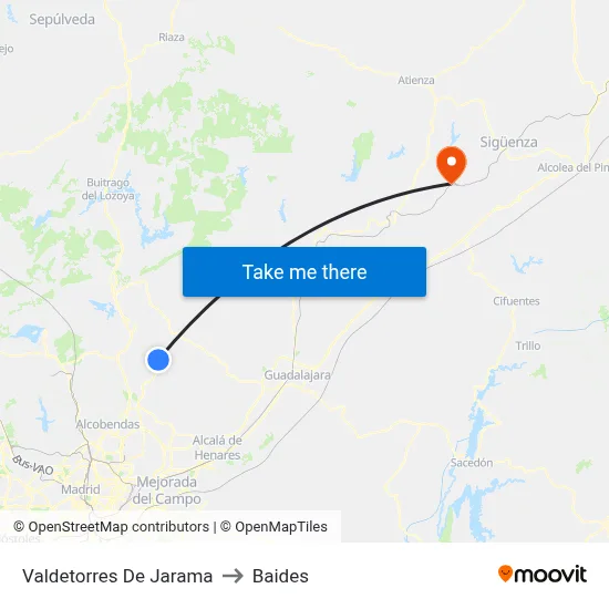 Valdetorres De Jarama to Baides map
