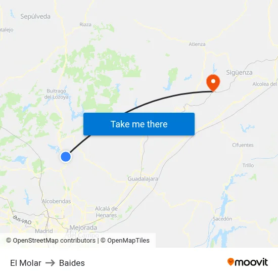 El Molar to Baides map