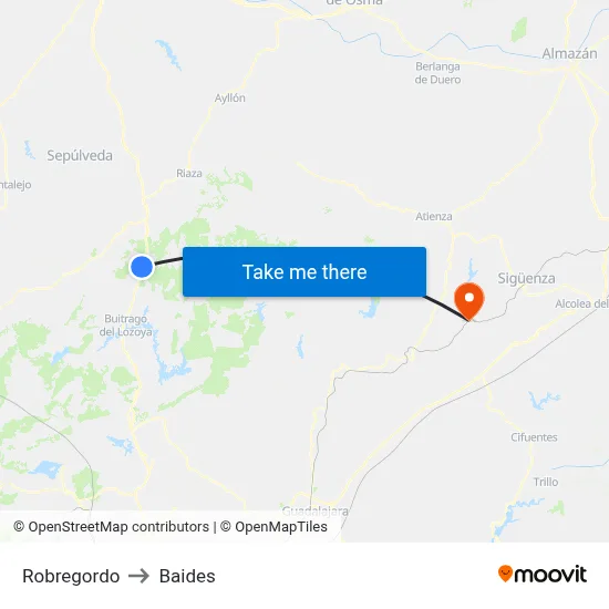 Robregordo to Baides map