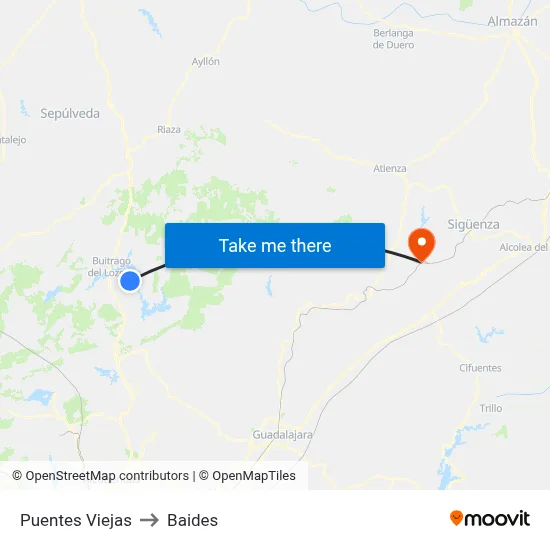 Puentes Viejas to Baides map