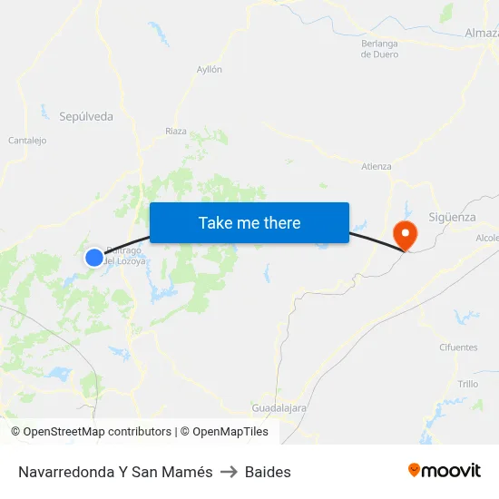 Navarredonda Y San Mamés to Baides map