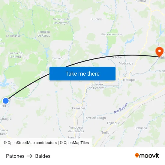 Patones to Baides map