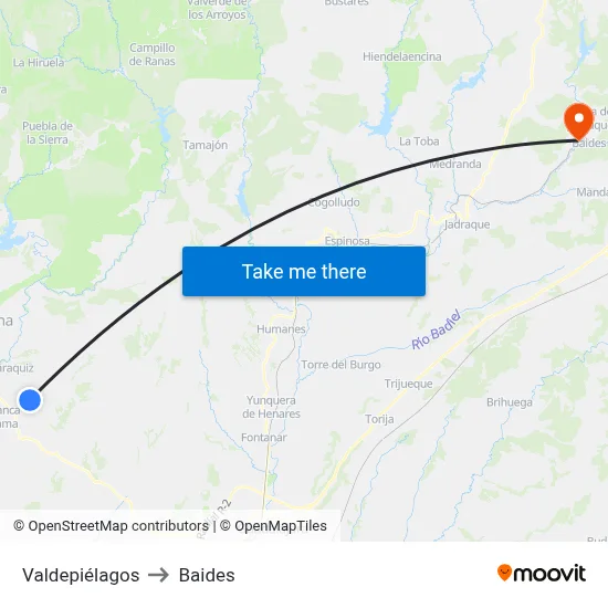 Valdepiélagos to Baides map