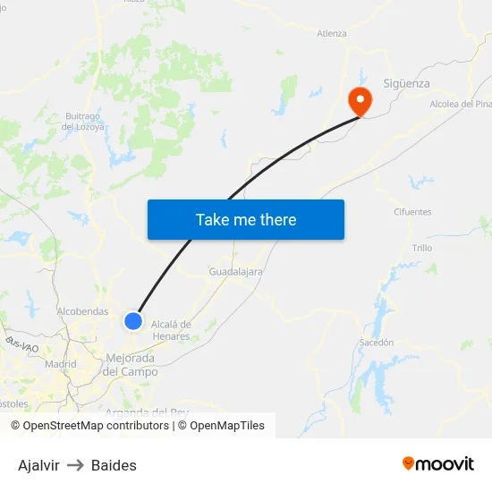 Ajalvir to Baides map