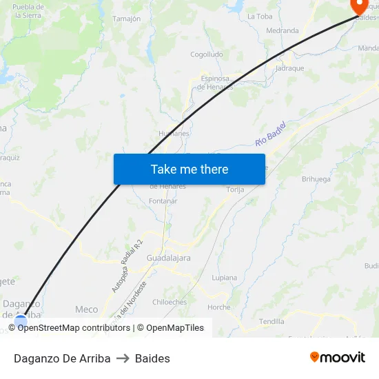 Daganzo De Arriba to Baides map