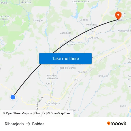 Ribatejada to Baides map