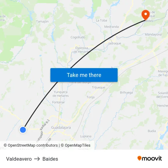 Valdeavero to Baides map