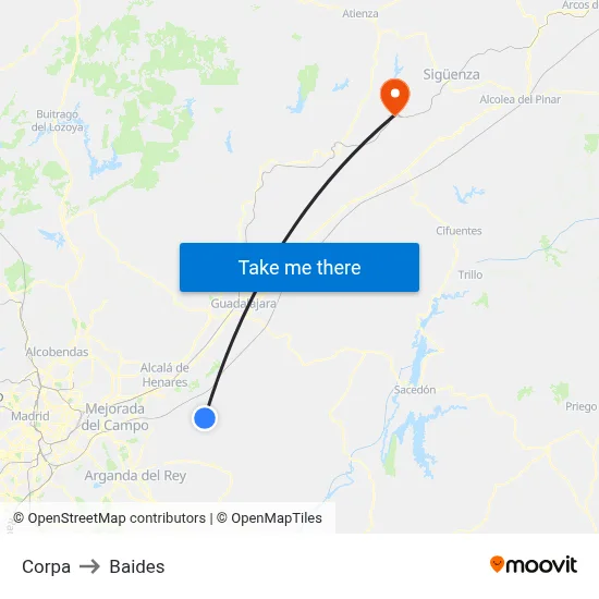 Corpa to Baides map