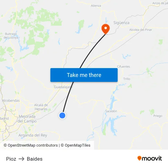 Pioz to Baides map