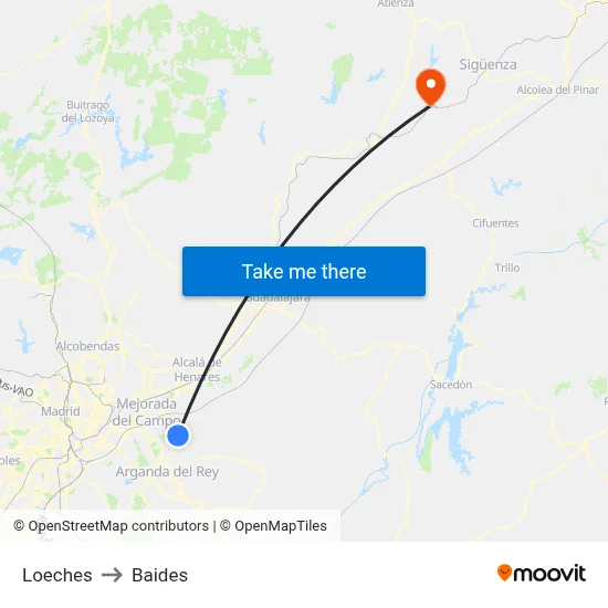 Loeches to Baides map