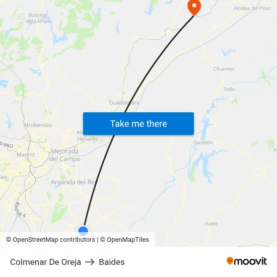 Colmenar De Oreja to Baides map