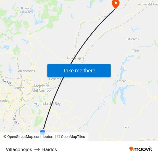 Villaconejos to Baides map