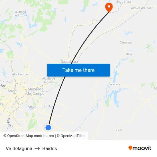 Valdelaguna to Baides map