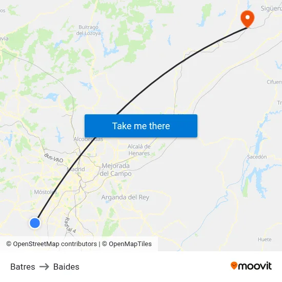 Batres to Baides map